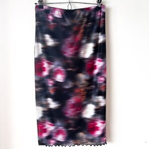 Y2K Cyber Floral Mesh Skirt With Lettuce Hem Medium 7-9 Black Pink White